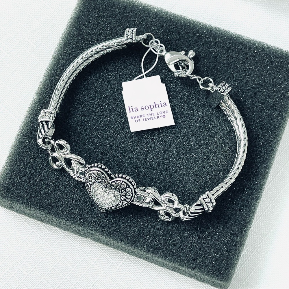 LIA SOPHIA Bracelet LOVE DUST silver chain heart 7.5-8.5 fashion jewelry NEW - Picture 3 of 6